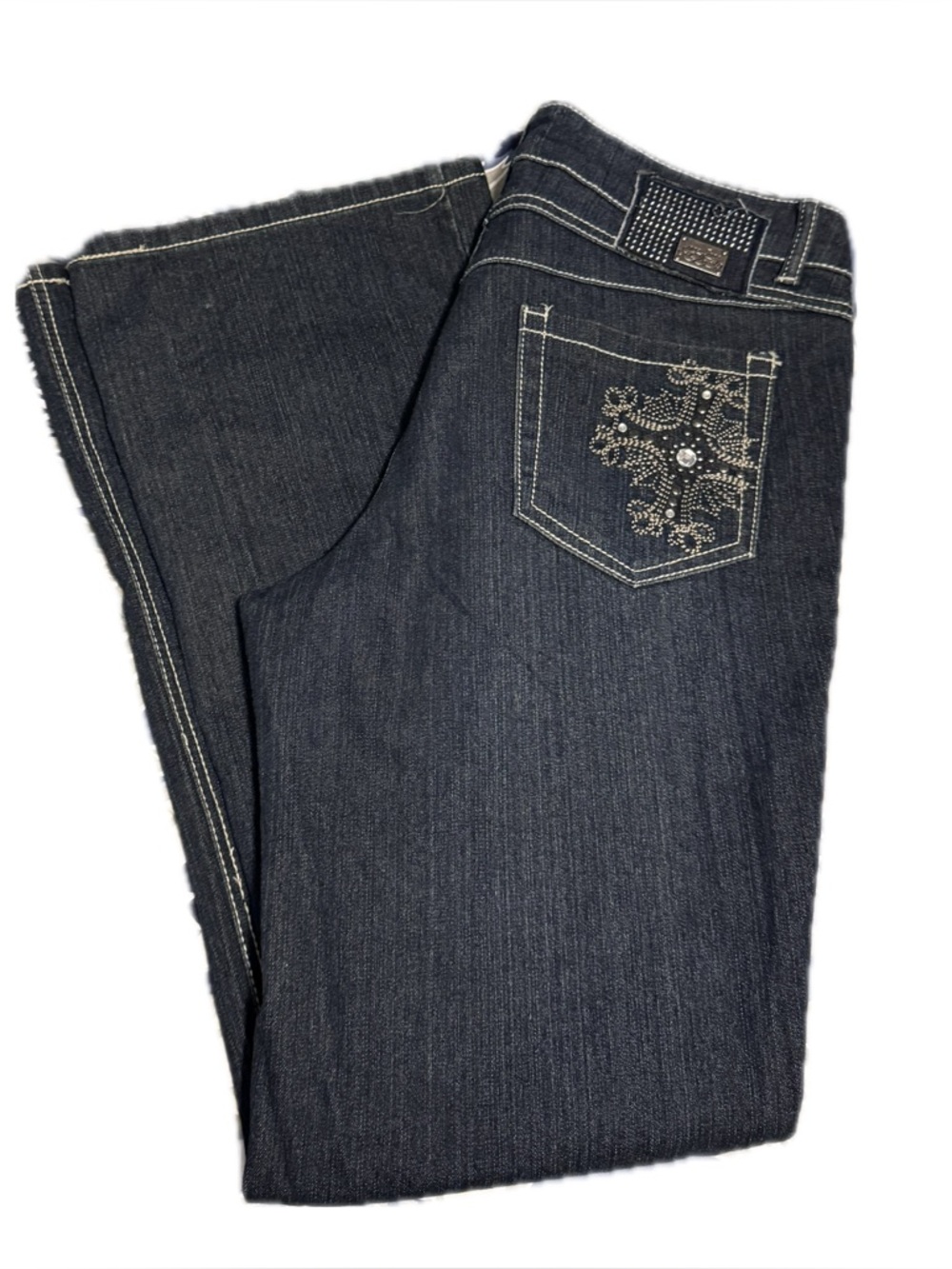 one 5 one Women's Dark Denim Boot-Cut Jeans with EmbellishedBack pockets sz 12